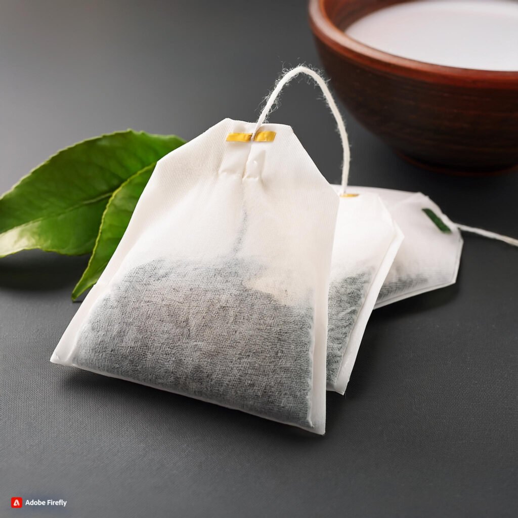 "Tea bags being used as a natural compress for tightening eyelids."